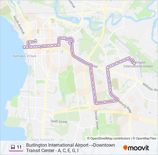 11 Route: Schedules, Stops & Maps - Burlington International  Airport‎→Downtown Transit Center - A, C, E, G, I (Updated)