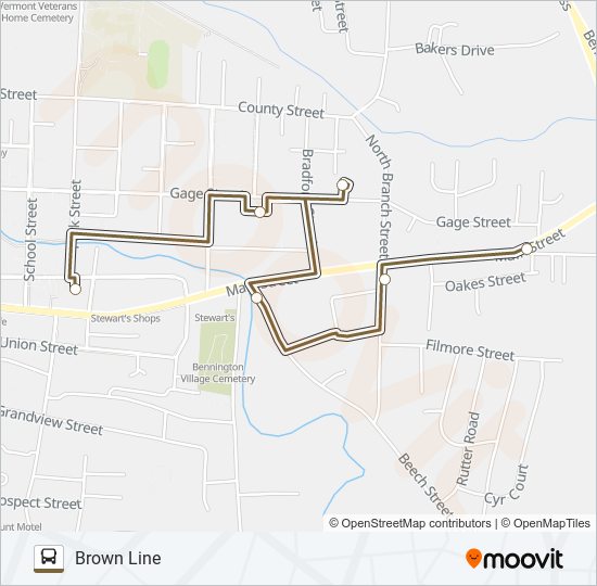 Mapa de BROWN LINE de autobús