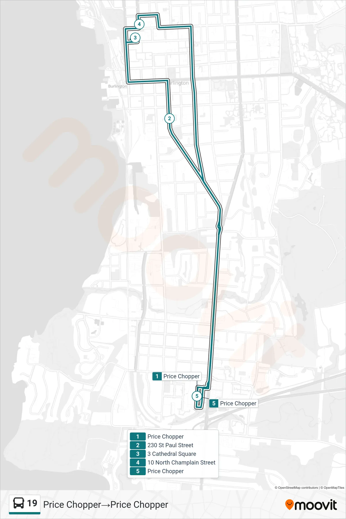 19 bus Line (Price Chopper‎→Price Chopper) route and stops on a map