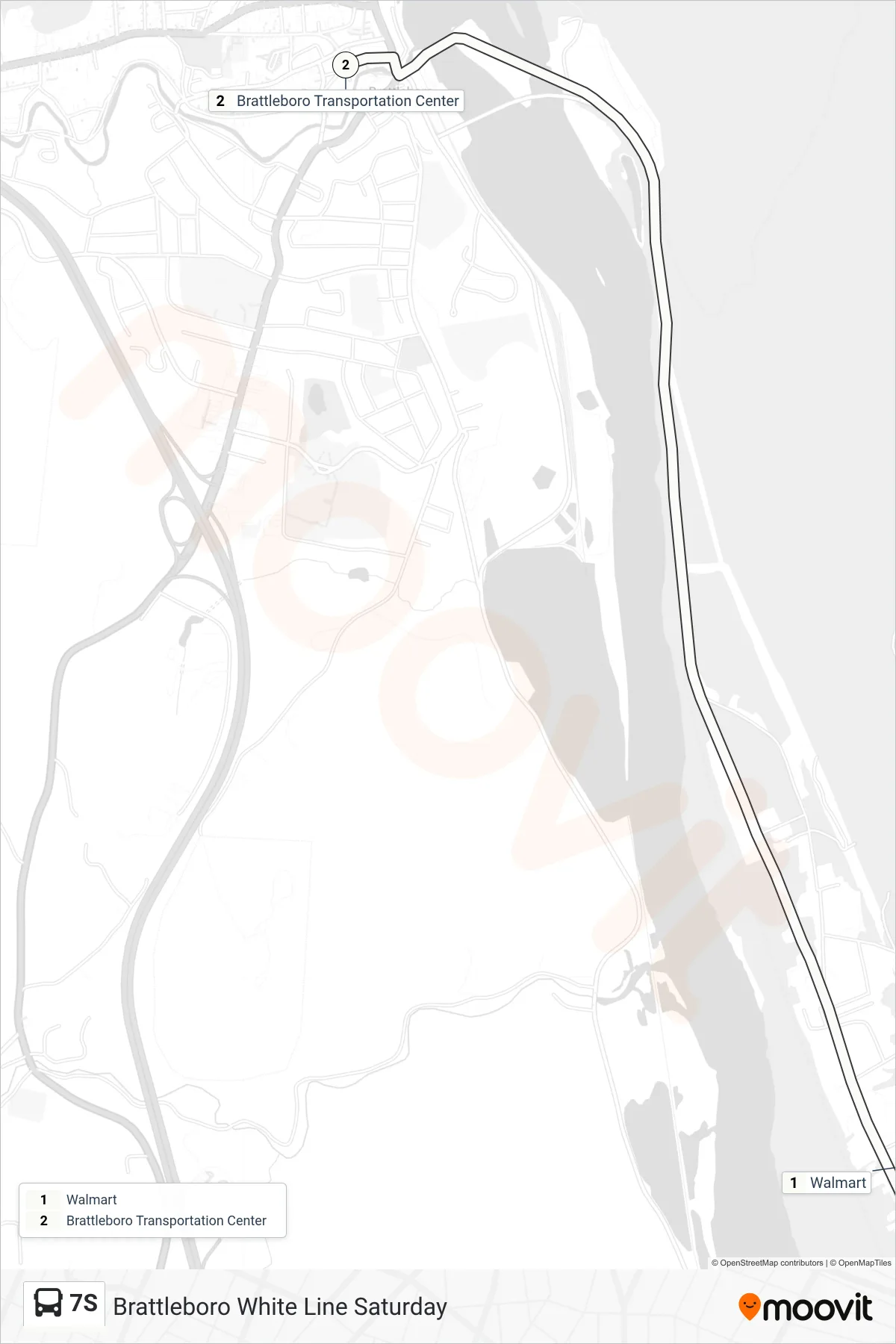 7S bus Line (Walmart→Brattleboro Transportation Center) route and stops on a map
