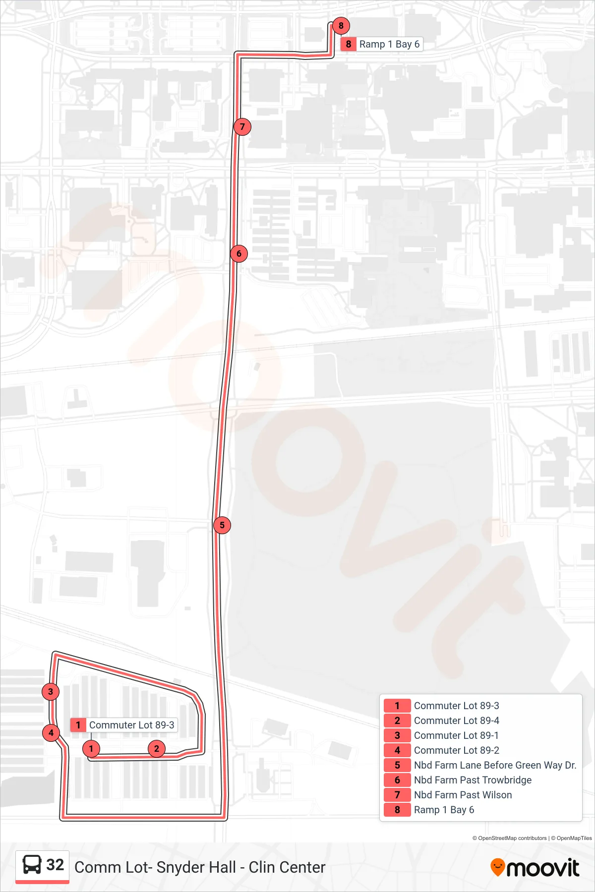 32 bus Line (Cata Bus Station) route and stops on a map