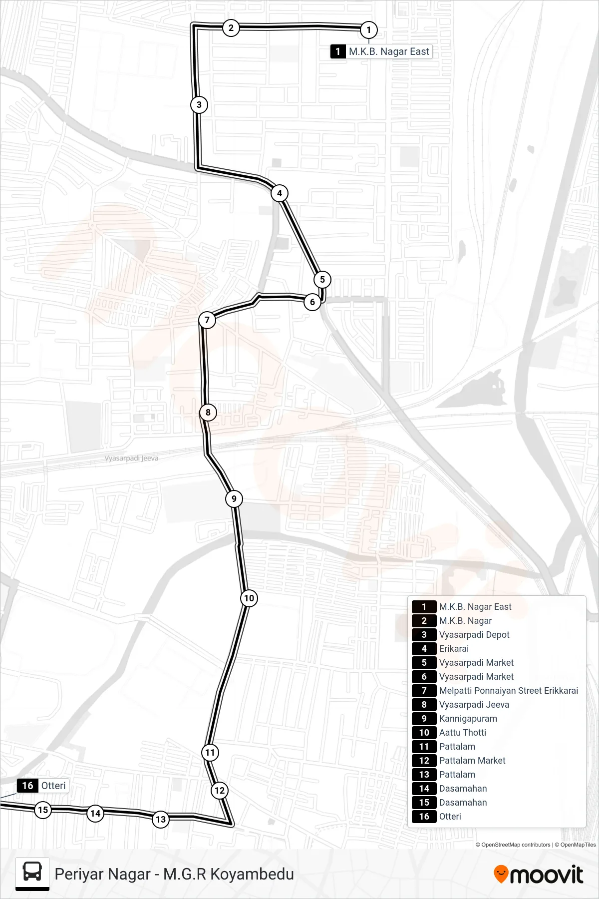 46ET bus Line (Otteri) route and stops on a map