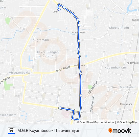 M70 bus Line Map