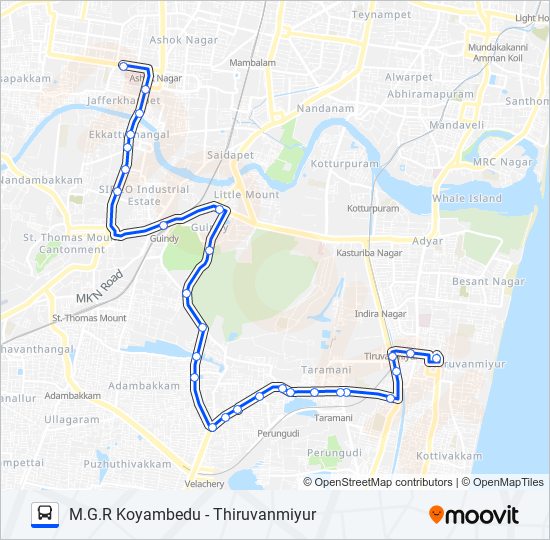 M70 bus Line Map