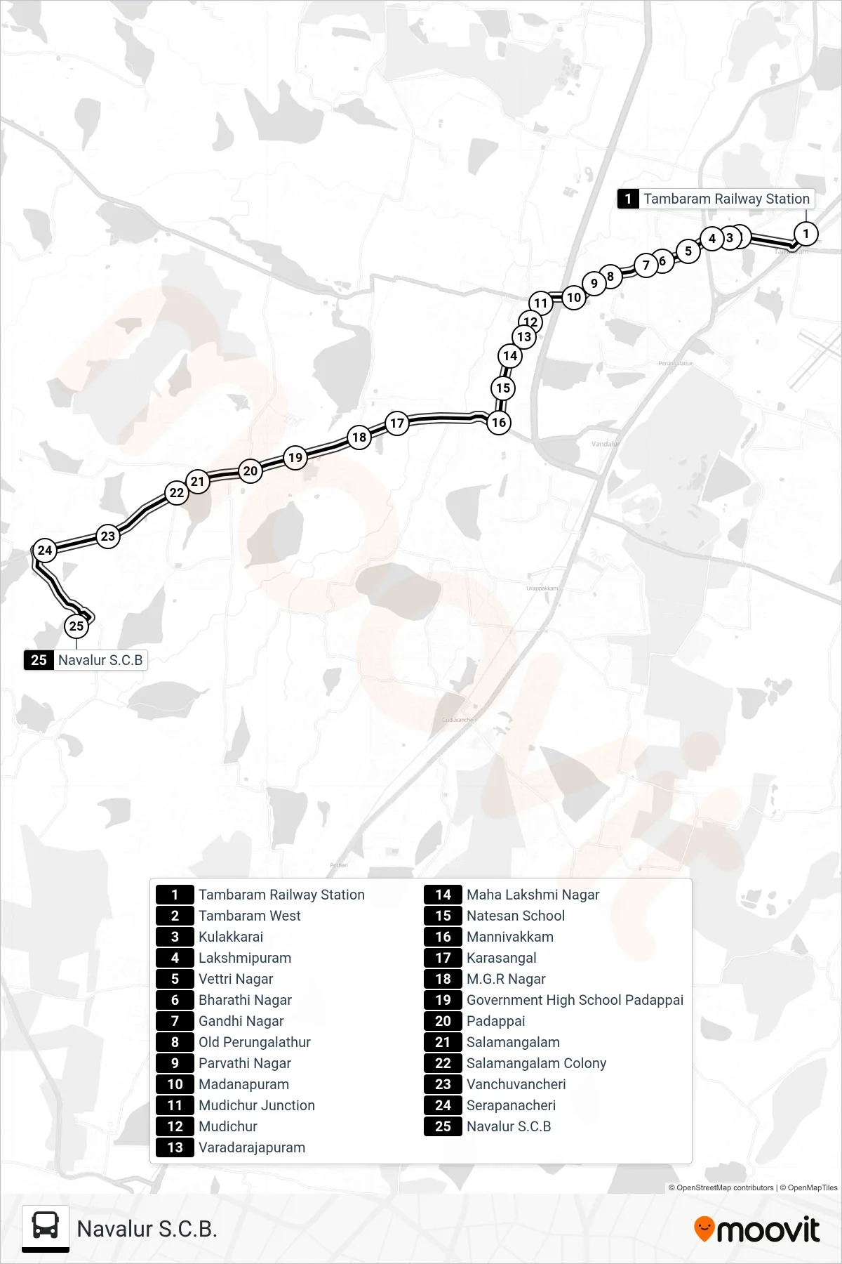 79A bus Line (Navalur S.C.B.) route and stops on a map