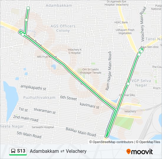 S13 bus Line Map