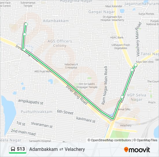 S13 Bus Line Map