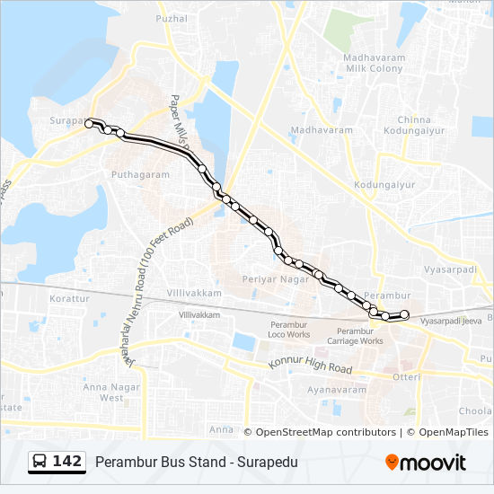 Perambur Railway Station Map 142 Route: Schedules, Stops & Maps - Surapedu (Updated)