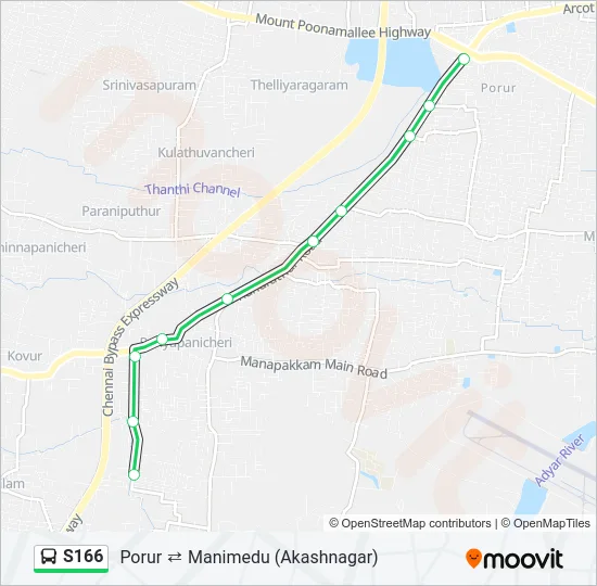 S166 Bus Line Map