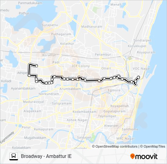 Chennai Bus Route Map 7H Xt Route: Schedules, Stops & Maps - Broadway (Updated)