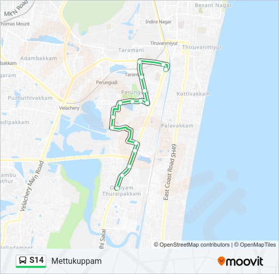 S14 bus Line Map