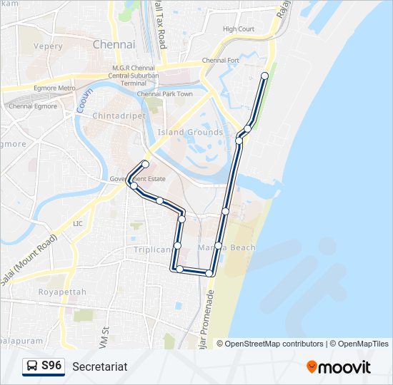 S96 bus Line Map