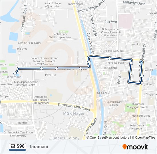 S98 bus Line Map