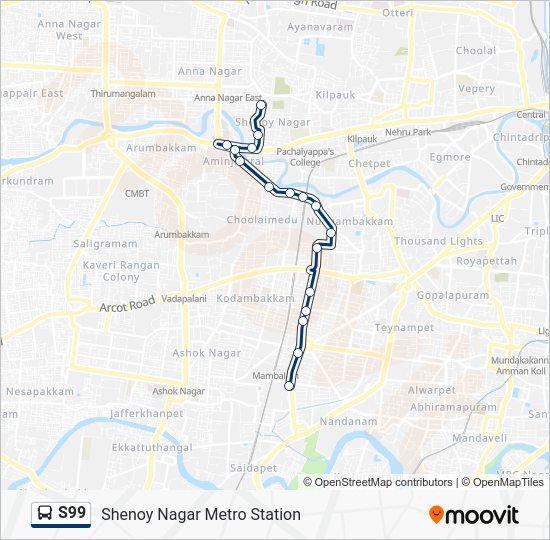 s99 Route Schedules, Stops & Maps Shenoy Nagar Metro Station (Updated)