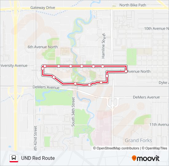 UND RED ROUTE Bus Line Map