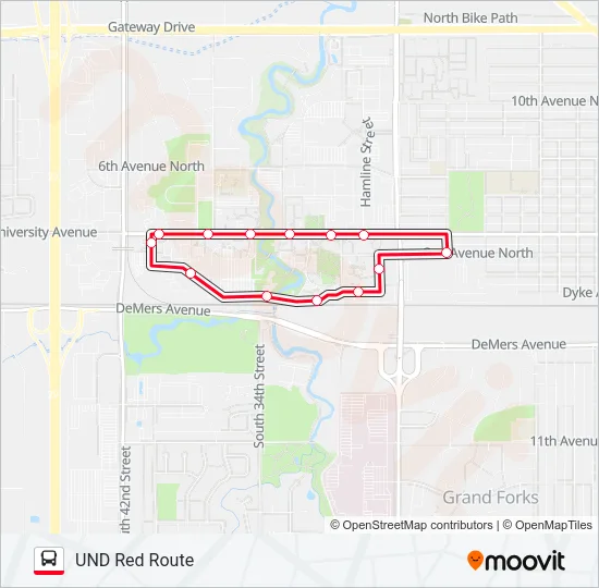 UND RED ROUTE Bus Line Map