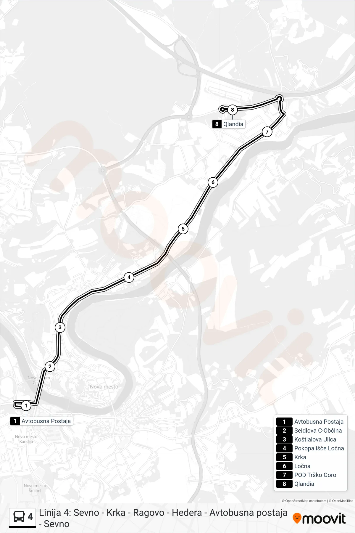 4 bus Line (Ap - Qlandia) route and stops on a map