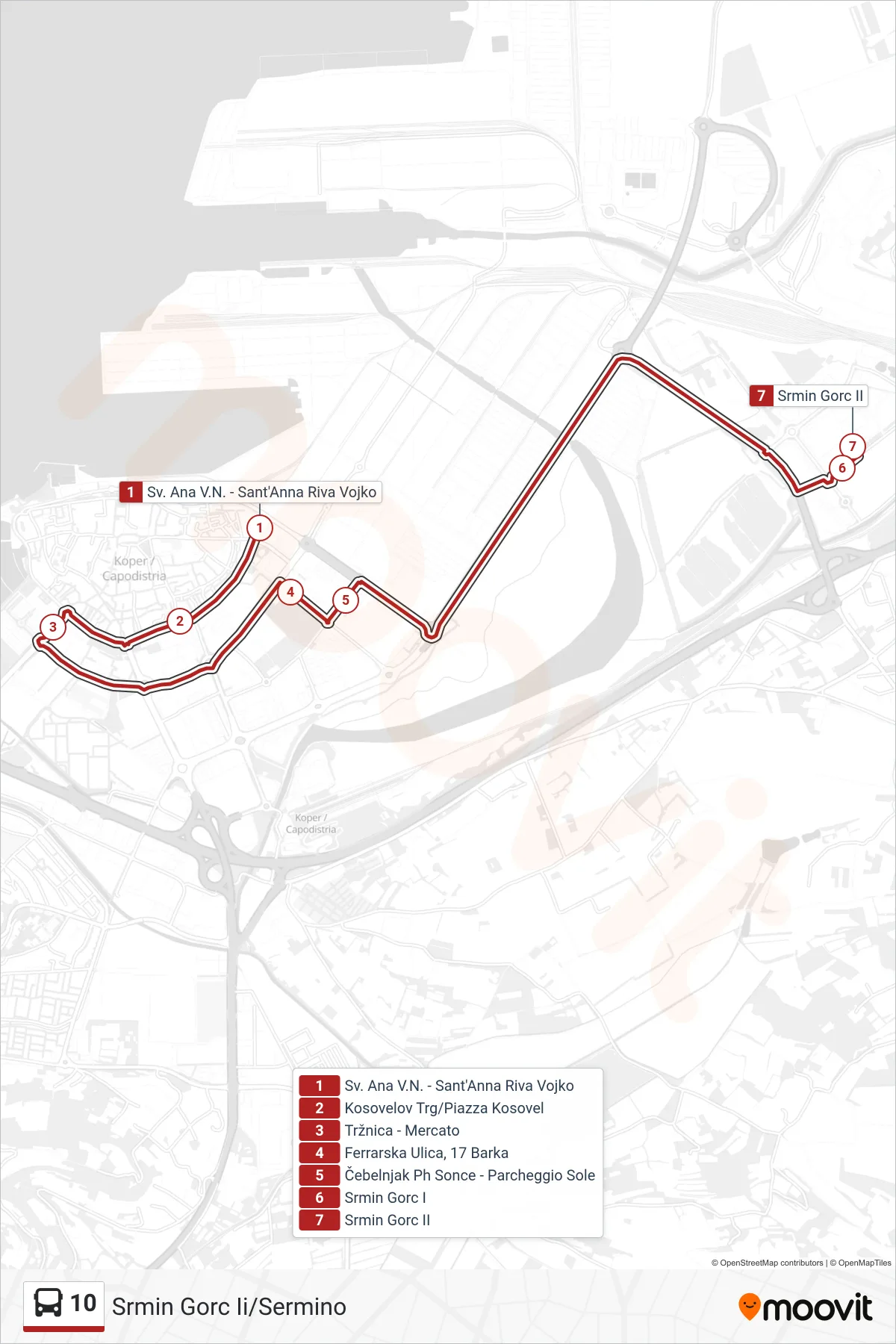 10 bus Line (Srmin Gorc Ii/Sermino) route and stops on a map