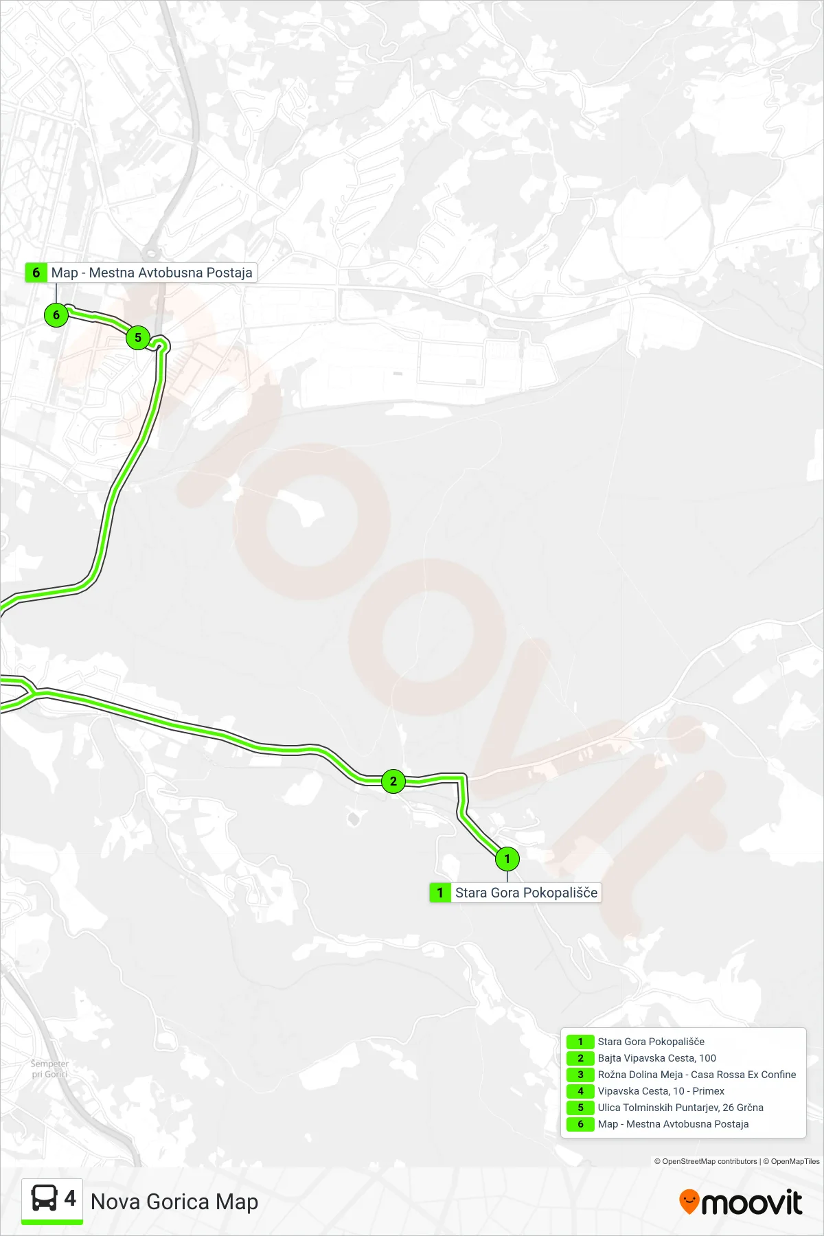 4 bus Line (Nova Gorica  Map) route and stops on a map