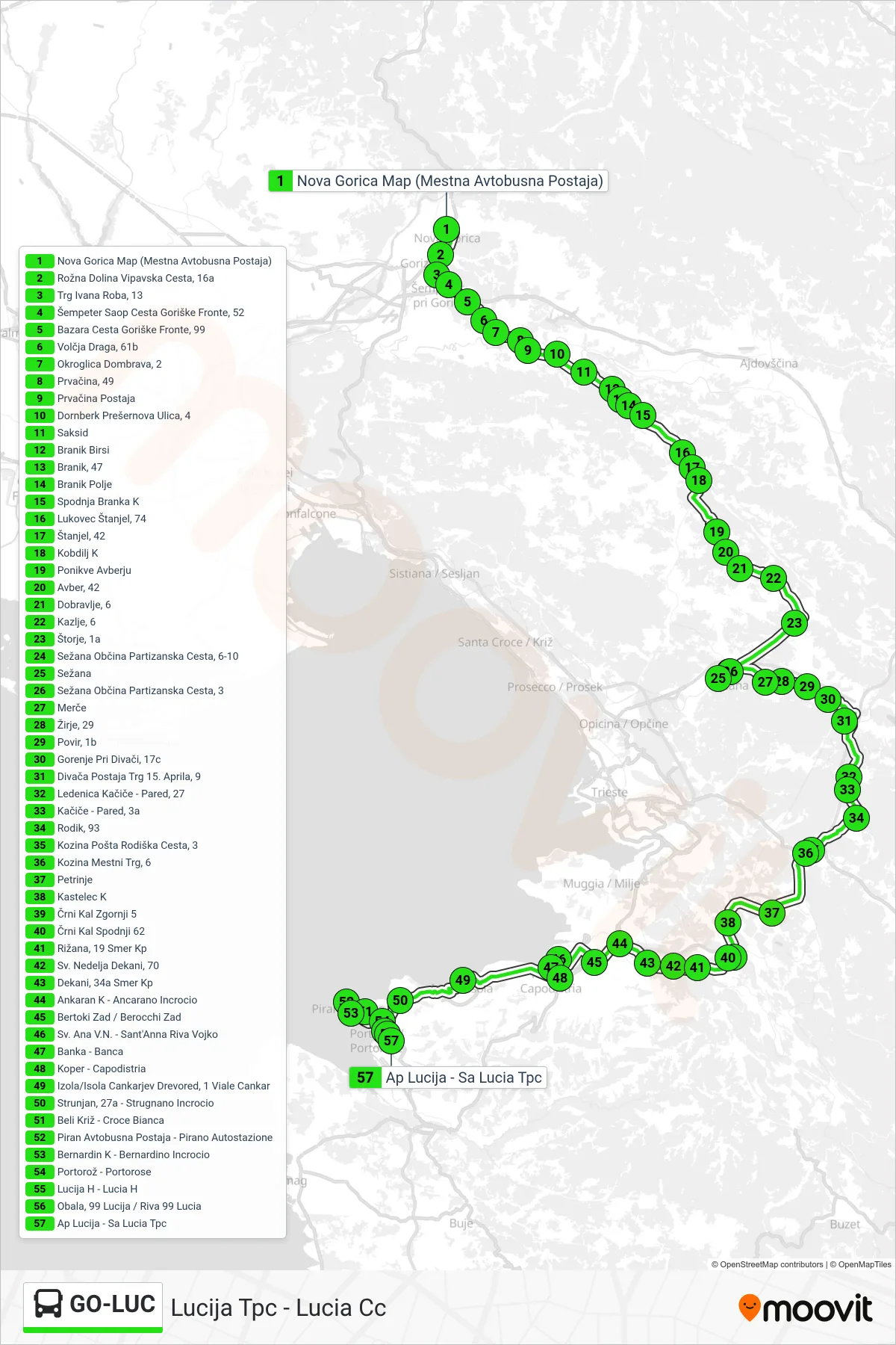 GO-LUC bus Line (Lucija Tpc - Lucia Cc) route and stops on a map