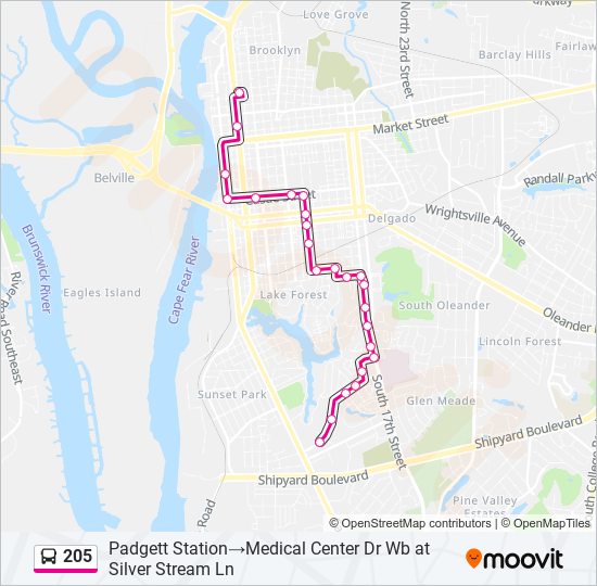 Mapa de 205 de autobús