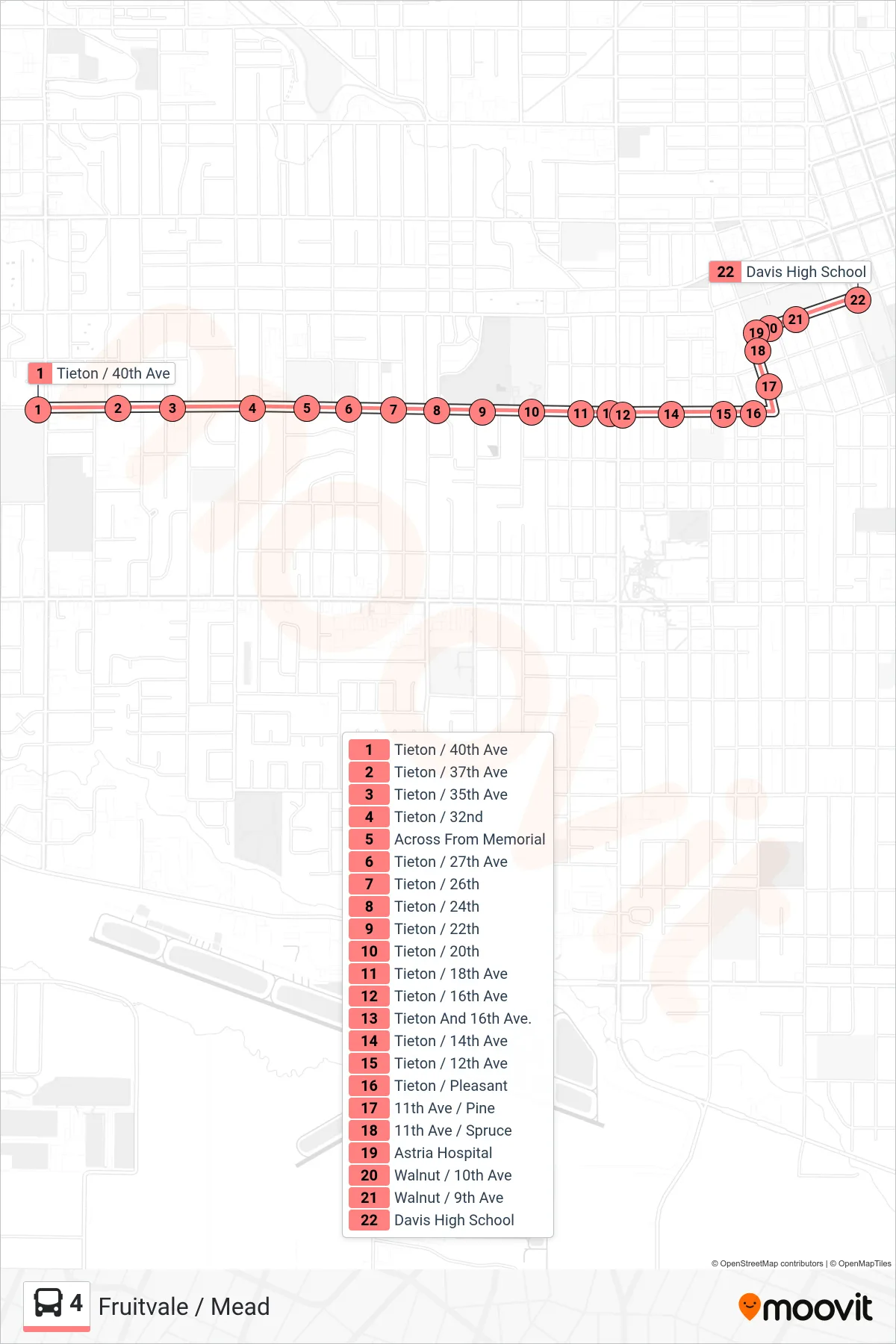 4 bus Line (Davis High School) route and stops on a map