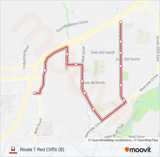 ROUTE 1 RED CLIFFS (B) Bus Line Map