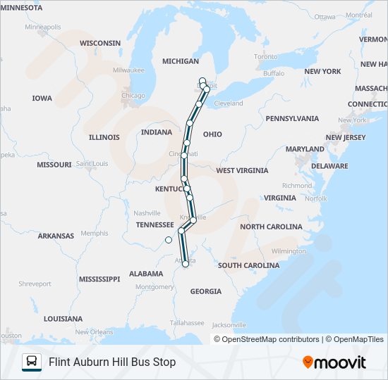 Mapa de GREYHOUND US0110 de autobús