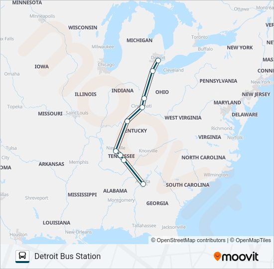 GREYHOUND US0135 Bus Line Map