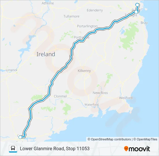CORK, LOWER GLANMIRE ROAD - DUBLIN (BATCHELORS WALK) Bus Line Map