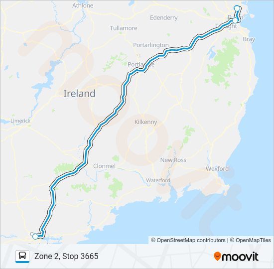 CORK, LOWER GLANMIRE ROAD - DUBLIN (BATCHELORS WALK) Bus Line Map