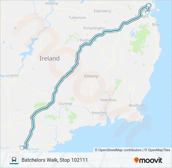 CORK, LOWER GLANMIRE ROAD - DUBLIN (BATCHELORS WALK) Bus Line Map