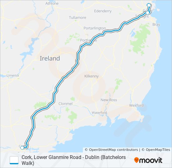 CORK, LOWER GLANMIRE ROAD - DUBLIN (BATCHELORS WALK) bus Line Map