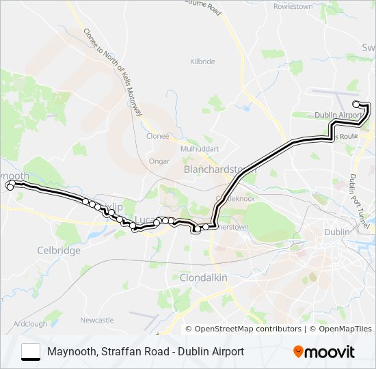 Plan de la ligne MAYNOOTH, STRAFFAN ROAD - DUBLIN AIRPORT de bus