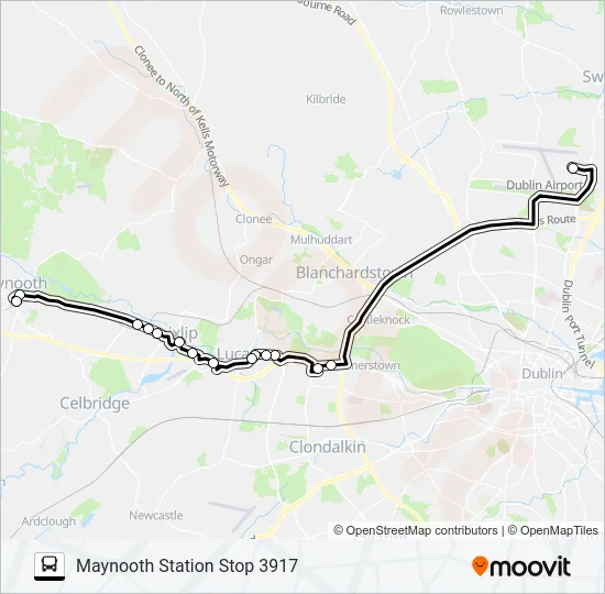 MAYNOOTH, STRAFFAN ROAD - DUBLIN AIRPORT Bus Line Map