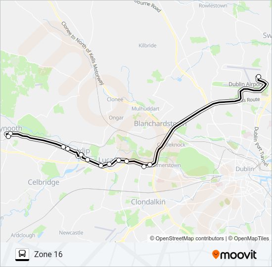 MAYNOOTH, STRAFFAN ROAD - DUBLIN AIRPORT Bus Line Map