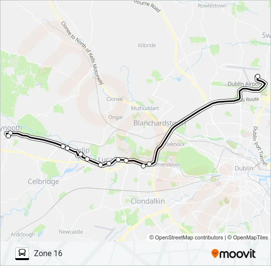 MAYNOOTH, STRAFFAN ROAD - DUBLIN AIRPORT Bus Line Map