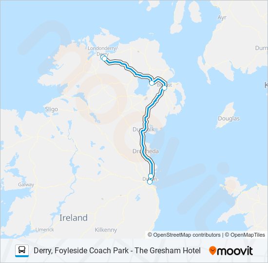 DERRY, FOYLESIDE COACH PARK - THE GRESHAM HOTEL bus Line Map