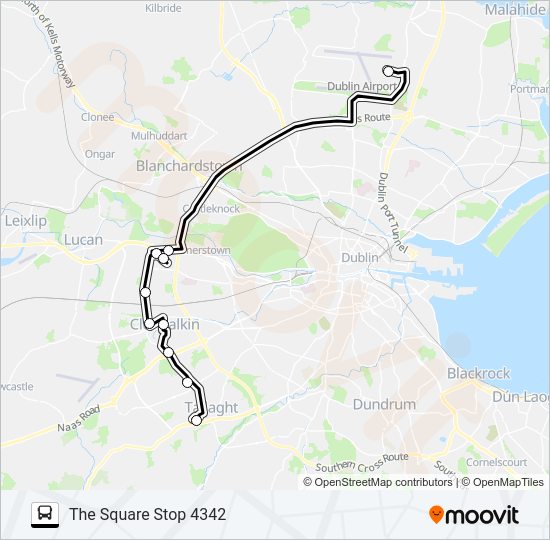 DUBLIN AIRPORT - TALLAGHT, THE SQUARE TOWNCENTRE Bus Line Map