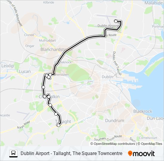 DUBLIN AIRPORT - TALLAGHT, THE SQUARE TOWNCENTRE bus Line Map