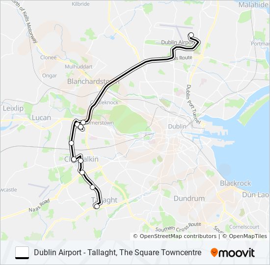 DUBLIN AIRPORT - TALLAGHT, THE SQUARE TOWNCENTRE bus Line Map