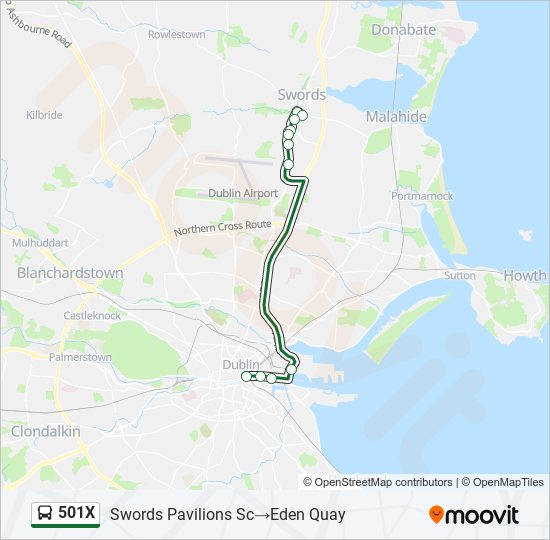 Plan de la ligne 501X de bus