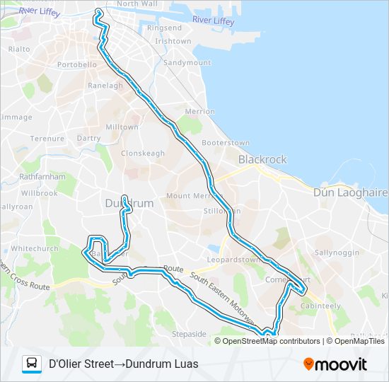 DUBLIN CITY SOUTH, D'OLIER STREET - DUNDRUM, OUTSIDE LUAS STATION Bus Line Map