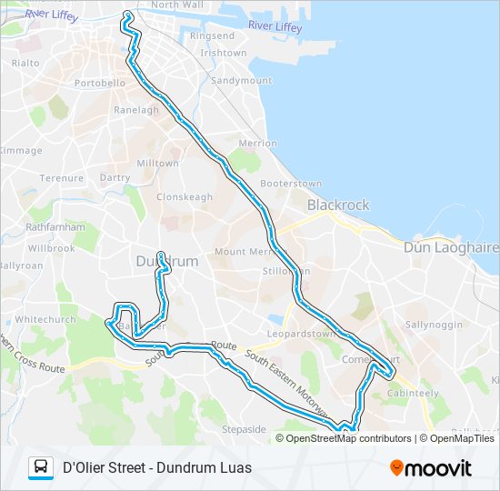 Plan de la ligne DUBLIN CITY SOUTH, D'OLIER STREET - DUNDRUM, OUTSIDE LUAS STATION de bus