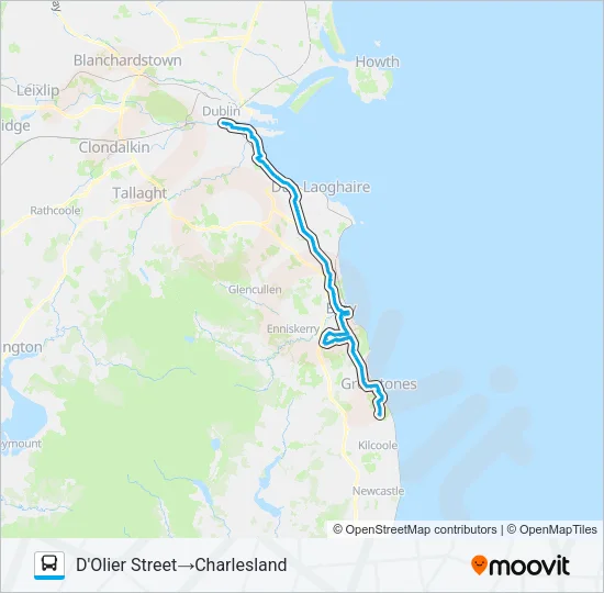 DUBLIN CITY SOUTH, D'OLIER STREET - CHARLESLAND ROAD (SEABORNE VIEW APTS) Bus Line Map