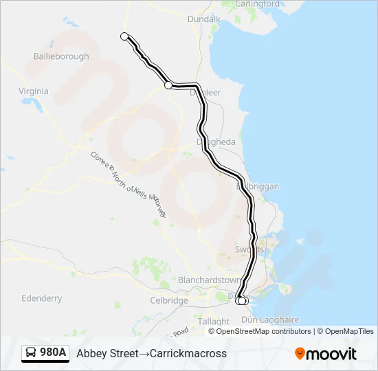 980A Bus Line Map