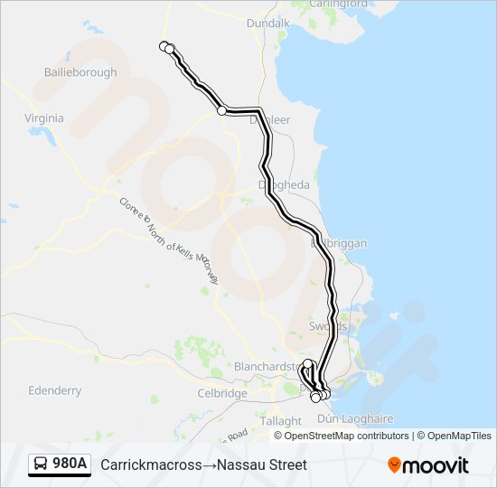 980A Bus Line Map