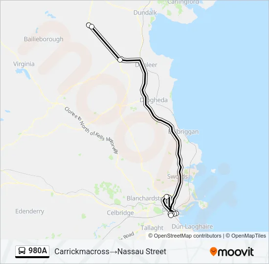 980A Bus Line Map