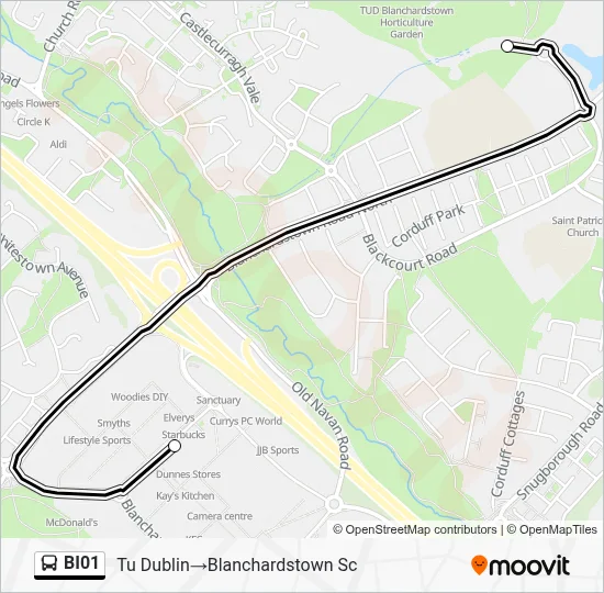 Plan de la ligne BI01 de bus