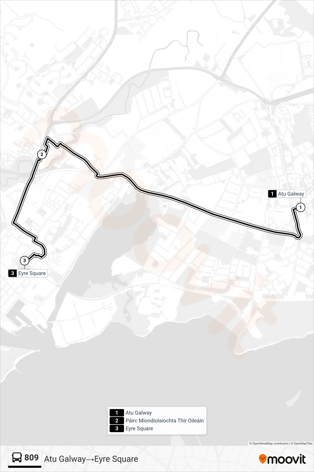 809 bus Line (Atu Galway→Eyre Square) route and stops on a map